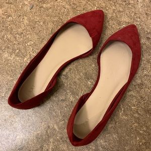 Red suede flats, NWOT. Women’s 8.5